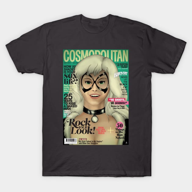 Black Cat on Cosmo! T-Shirt by paulomonnerat